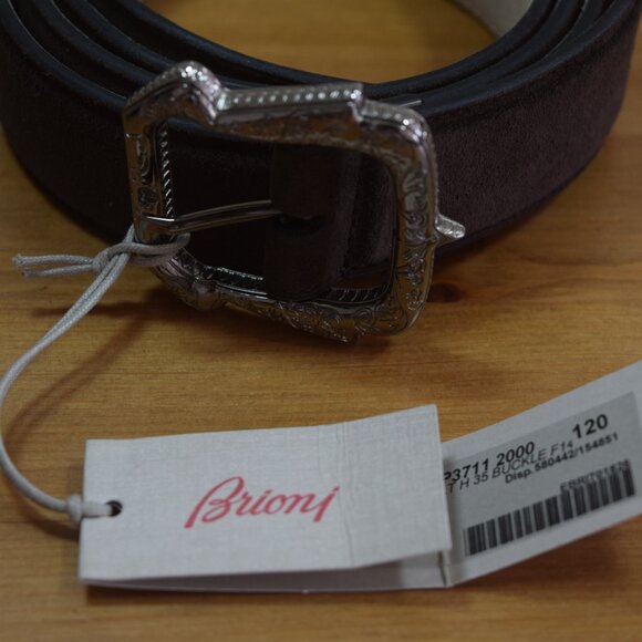 $1100 Brioni Men's Dark Brown Suede Belt Genuine Leather Handmade Italy 120 48 - Picture 5 of 16